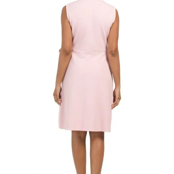NWT* Black Label by EVAN PICONE Sleeveless Pink Crepe Faux Wrap Dress Large - Picture 2 of 12